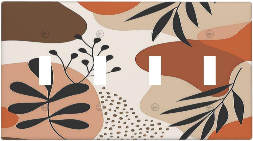 Light Switch Covers Boho Botanical Orange Green Beige Minimalist Quad Toggle Electrical Faceplate 4 Gang Wall Plate Decorative Switch Plates for Bedroom living Room Decor