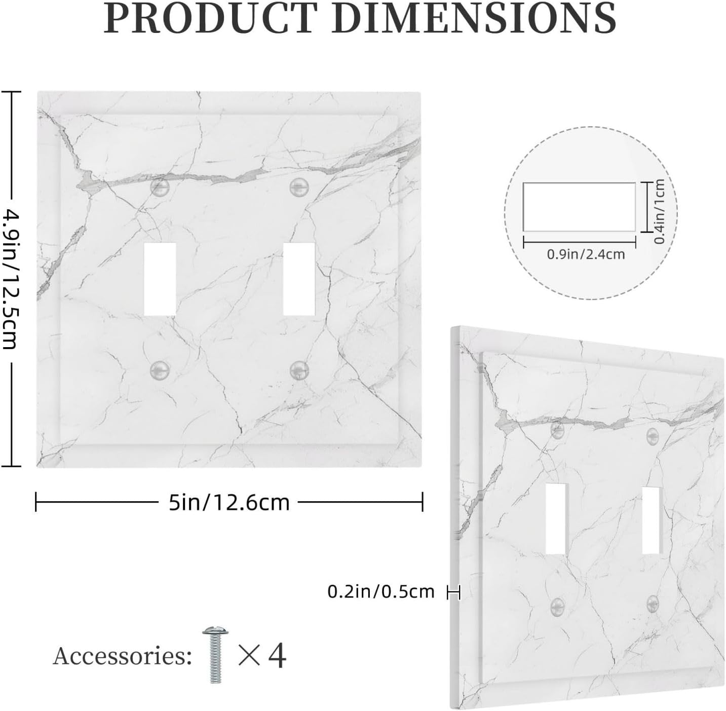 Decorative Switch Plates White Grey Abstract Modern Marble 2 Gang Double Toggle Outlet Light Switch Cover Wall Plate Electrical Faceplate for Bathroom Kitchen Decor