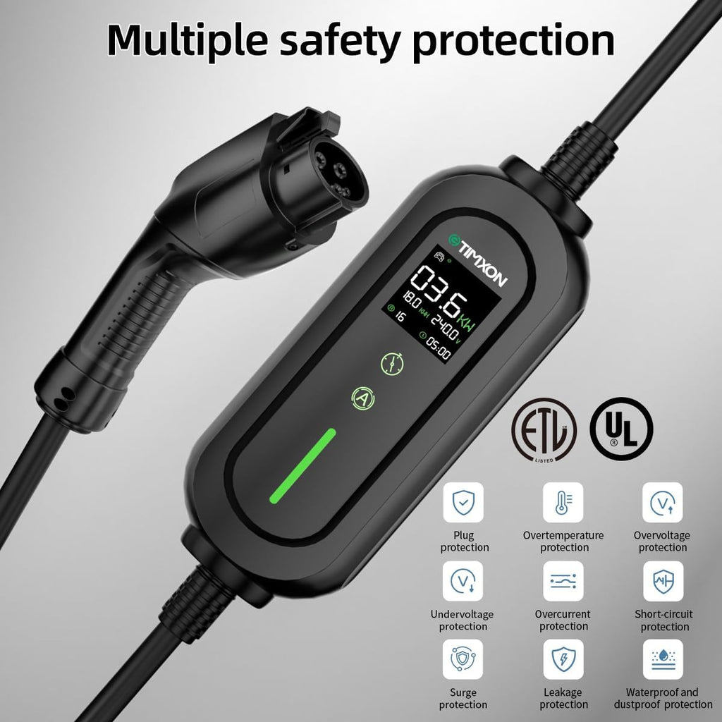 Level 2 & Level 1 EV Charger for Tesla Mobile Charing,16A,ETL Certified with 25ft Extension Cable,NACS Connector,NEMA 6-20P to 5-15P Adapter,Electric Car EV Charger for Tesla Model Y/X/3/S