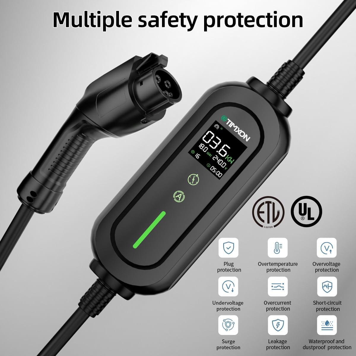16A Portable Level 1&2 Car Charger-ETL Certified,110V-240V EV Charger with 25FT Cable, NEMA 6-20 Plug & NEMA 5-15 Adapter EV Charging Station, Portable Backup EV Chargers for All SAE J1772 Cars