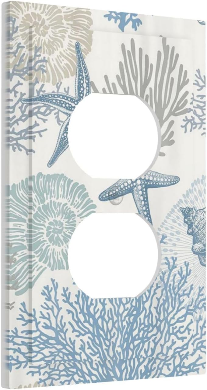 Decorative Outlet Covers Blue Starfish Coral Seaweed 1 Gang Duplex Light Switch Cover Plate Unique Wall Plate Electrical Switch Plate Covers for Bathroom Bedroom Decor（2 Pack）