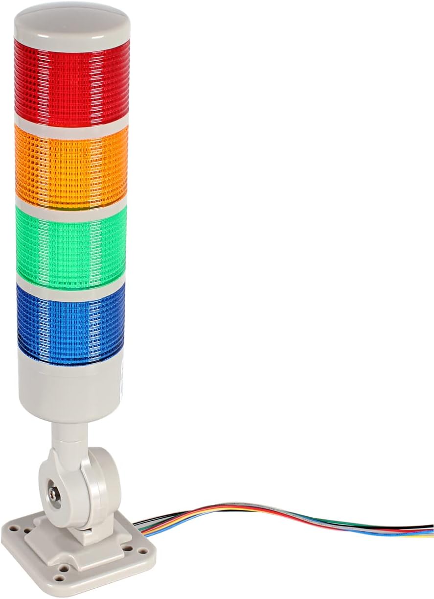 Signal Tower Stack Lights - Industrial Warning Lamp, 4-Layer Andon Tower with Rotatable Base, Steady/Flashing Light Switchable, 110V/220V AC