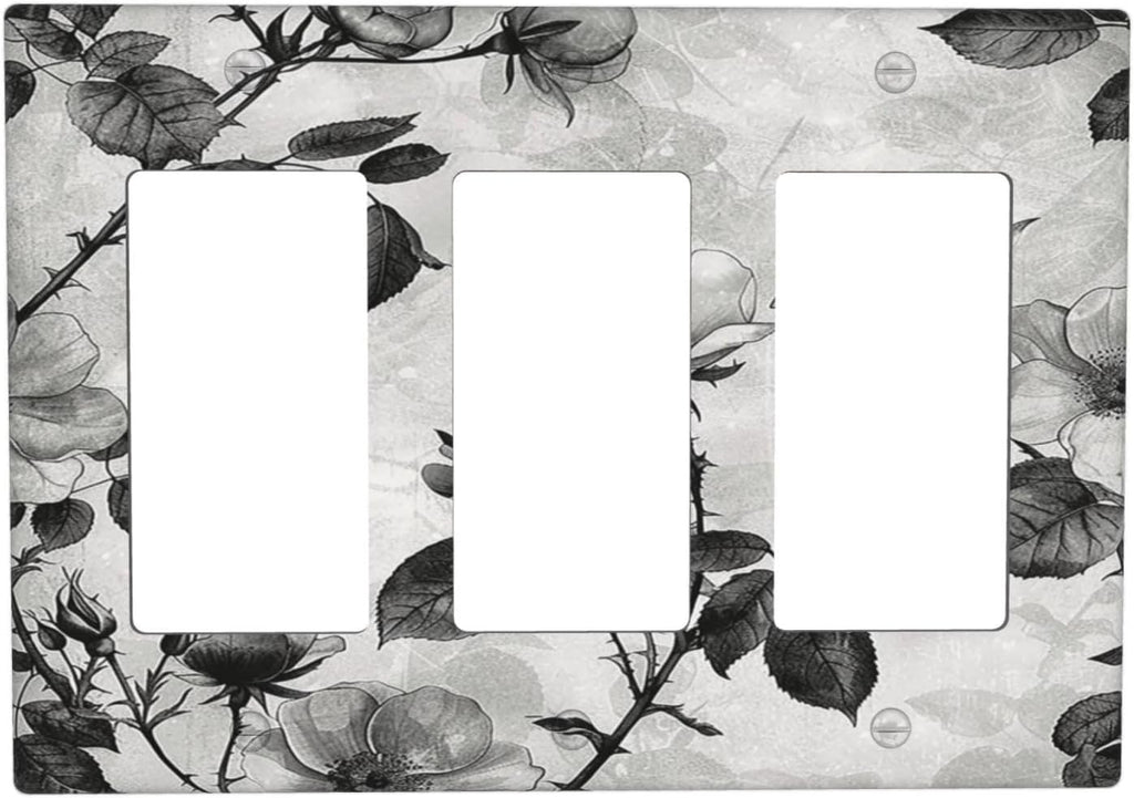 Light Switch Covers Black Breezy Watercolor Garden Floral 3 Gang Rocker Electrical GFCI Decorative Triple Outlet Wall Plate Cover Switchplate for Bedroom Home Decor