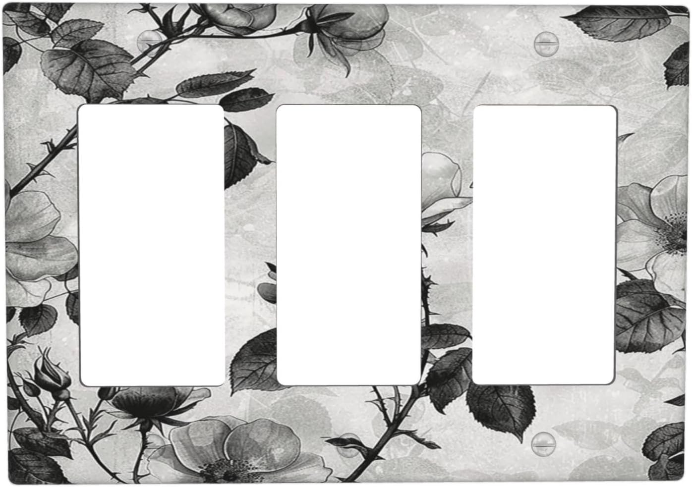 Light Switch Covers Black Breezy Watercolor Garden Floral 3 Gang Rocker Electrical GFCI Decorative Triple Outlet Wall Plate Cover Switchplate for Bedroom Home Decor