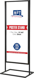 M&T Displays Metal Eco Info Board Black 18x60 Inches Slide-in Poster Sign Holder 1 Tier Double Sided Floor Standing Advertising Display with Backing and Anti-Glare PET Cover