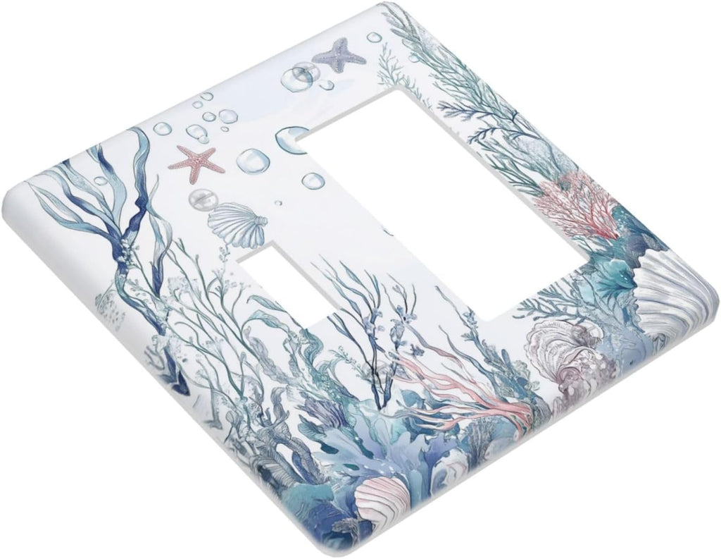 Outlet Covers Ocean Coral Seahorse Seashell Starfish 1 Toggle 1 Rocker Combination Decorative Wall Plate Electrical Switch Plates Light Switch Cover Plate For Bathroom Home Decor