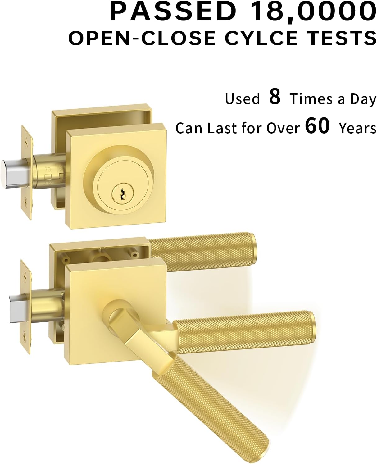 Asidrama Premium Gold Zinc-Alloy Front Door Lock Set: Double Cylinder Deadbolt, Heavy Duty Security Handleset for Left/Right Exterior Doors, Universal Entry Locks (1 Pack)