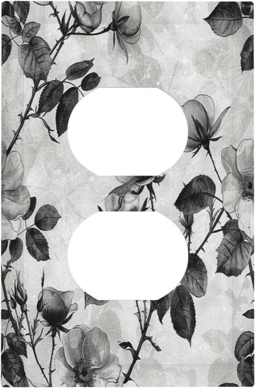 Outlet Covers Black Breezy Watercolor Garden Floral 1 Gang Duplex Wall Plate Decorative Switch Plates Electrical Receptacle Faceplate Light Switch Cover for Bedroom Home Decor