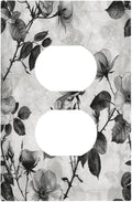 Outlet Covers Black Breezy Watercolor Garden Floral 1 Gang Duplex Wall Plate Decorative Switch Plates Electrical Receptacle Faceplate Light Switch Cover for Bedroom Home Decor