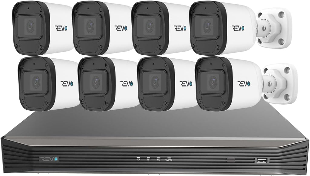 Revo Ultra Blue Series 16CH 4K POE H.265 NVR, 4TB & 8X 2K (4 Megapixel) Indoor/Outdoor IR Cameras with Built-in Mic – Remote Access Via Pc, Mac & Phone (No Monthly Fee)