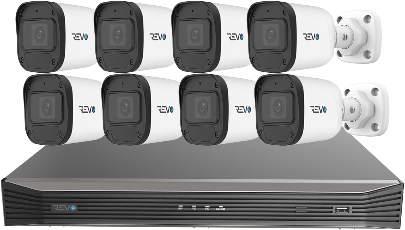 Revo Ultra Blue Series 16CH 4K POE H.265 NVR, 4TB & 8X 2K (4 Megapixel) Indoor/Outdoor IR Cameras with Built-in Mic – Remote Access Via Pc, Mac & Phone (No Monthly Fee)
