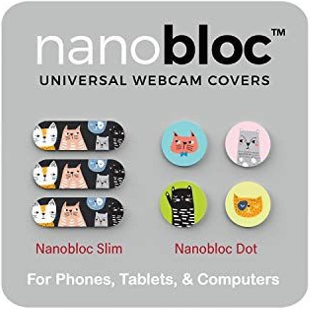Webcam Privacy Cover Slides - Ultra-Thin Nanobloc Slide Design - Universal Phone & Laptop Camera Cover - Cat Design Camera Privacy Slider - 7-Piece Set