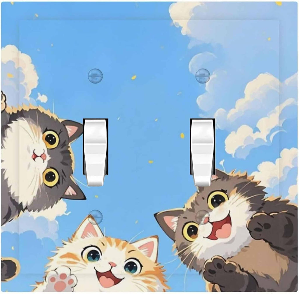 Decorative Switch Plates Orange Gray Cute Cat Sky Cloud Cat S Paw 2 Gang Double Toggle Outlet Light Switch Cover Wall Plate Electrical Faceplate For Kids Room Nursery Decor