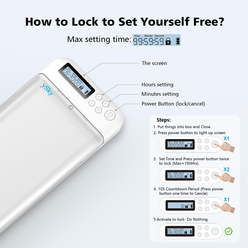 ySky Timed Phone Lock Box for iPhone & Android - Self-Control Timer to Help Kids & Students Focus Back - Translucent