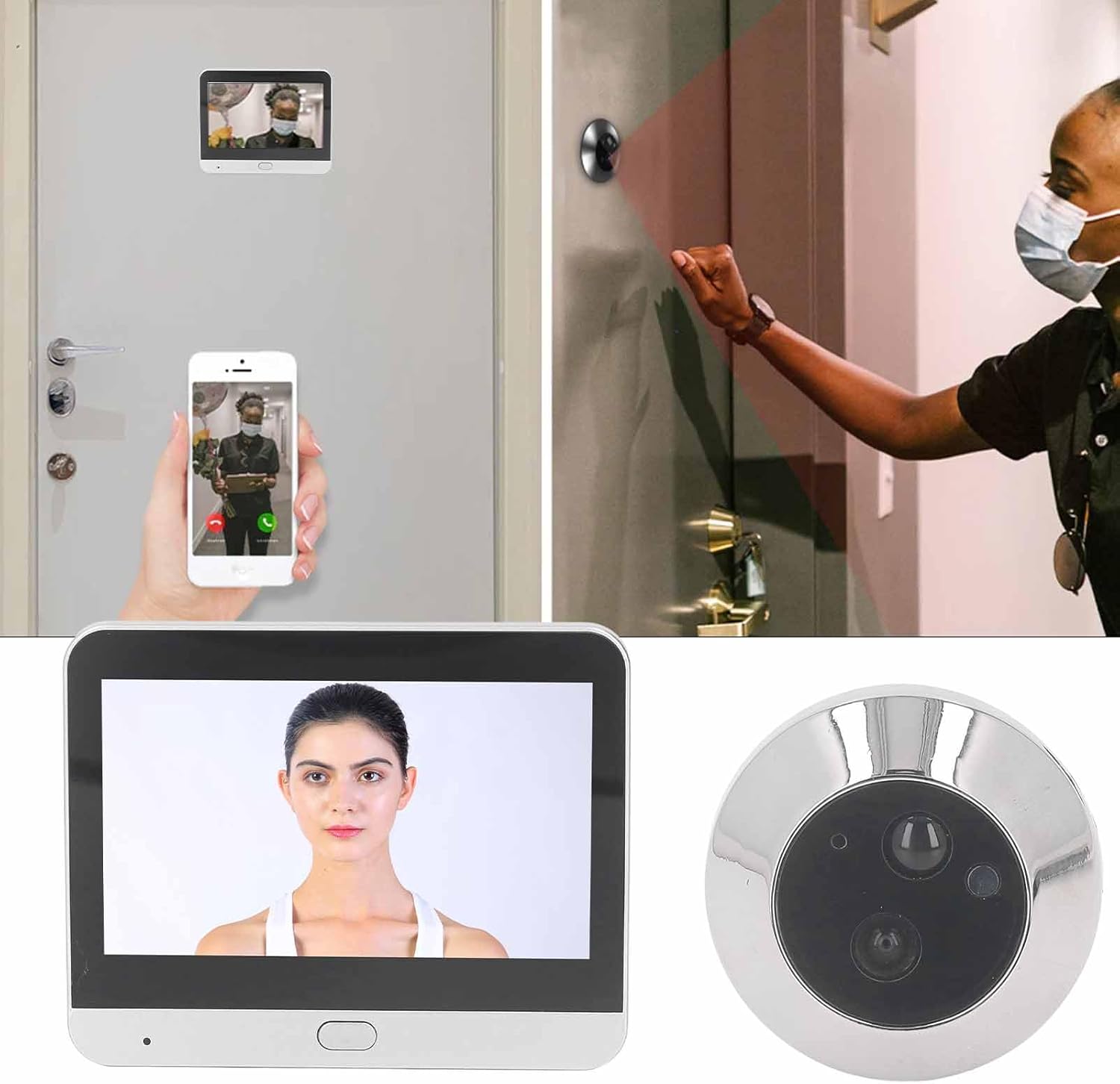 Zopsc 1080P Wireless Peephole Camera, WiFi Smart Digital Door Viewer with 4.3 Inch Screen, Night Vision, Motion Detection, for Home Security Apartment Door Monitoring
