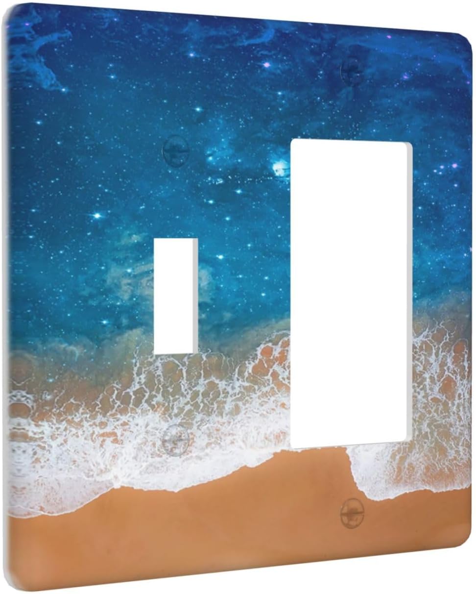 Blue Sea Ocean Beach Waves 2 Gang Combo 1 Toggle 1 Rcoker Light Switch Covers Decorative Switch Plates Electrical Switch Plates and Outlet Covers for Home Art Decor 4.5 X 4.5 IN