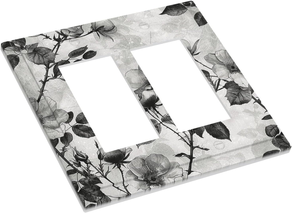 Decorative Outlet Covers Black Breezy Watercolor Garden Floral 2 Gang Double GFCI Rocker Electrical Wall Panels Light Switch Cover Plate for Bedroom Home Decor