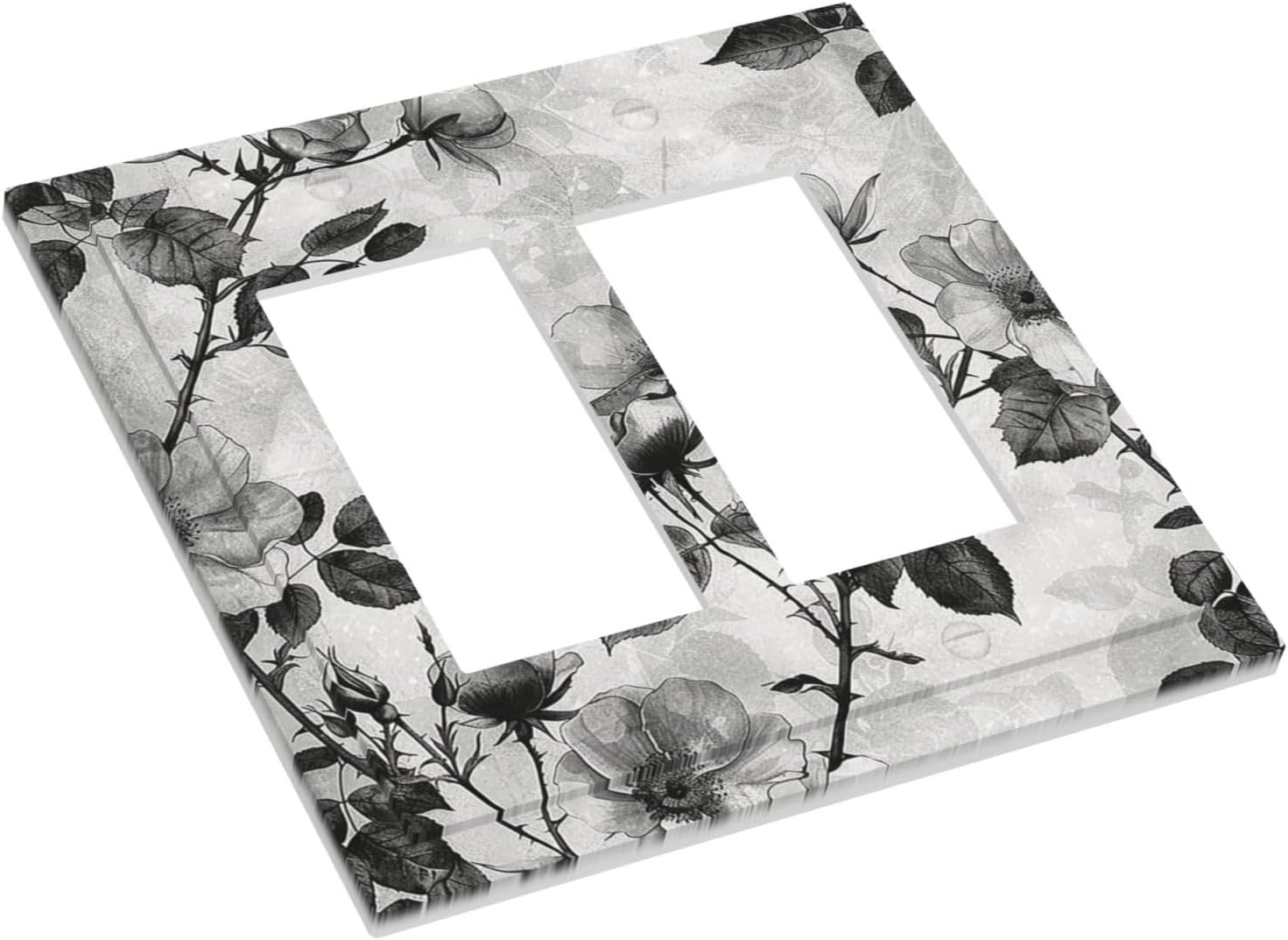 Decorative Outlet Covers Black Breezy Watercolor Garden Floral 2 Gang Double GFCI Rocker Electrical Wall Panels Light Switch Cover Plate for Bedroom Home Decor