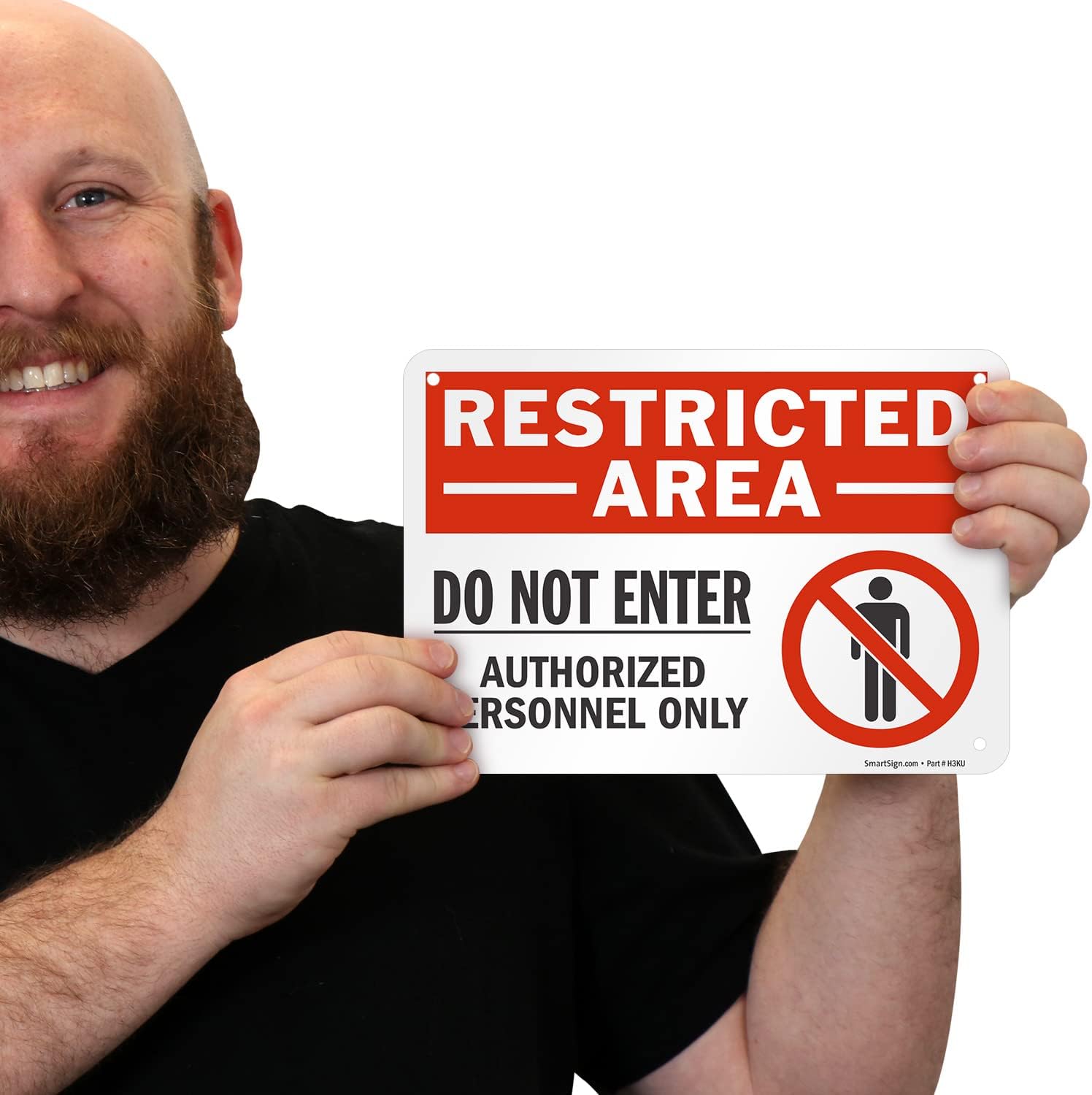 SmartSign (Pack of 4) 7 x 10 inch “Restricted Area - Do Not Enter, Authorized Personnel Only” Metal Sign with Symbol, 40 mil Laminated Rustproof Aluminum, Red, White and Black, Made in USA