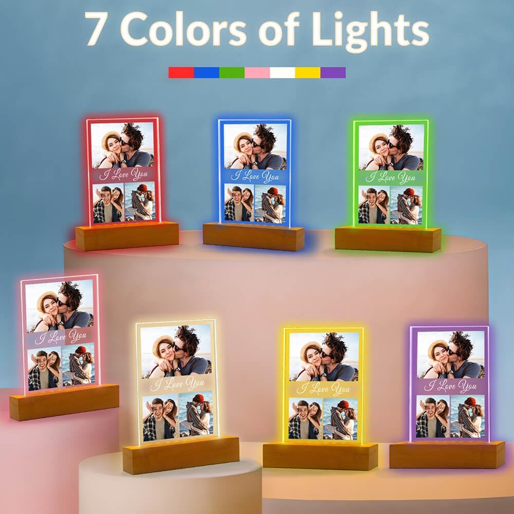 Custom Picture Frame with Photo, Personalized Photo Frames with Night Light, Customized Picture Frames, Personalized Valentines Day Gifts for Her Him Women Men Girlfriend Boyfriend Couple
