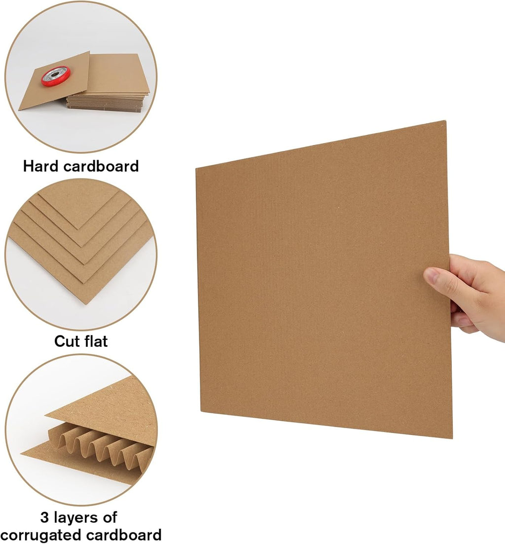 Calenzana 12x12 Browm Corrugated Cardboard Sheets, Flat Card Boards Inserts for Crafts, Packing, Shipping, Moving, Mailing, 50 Pack