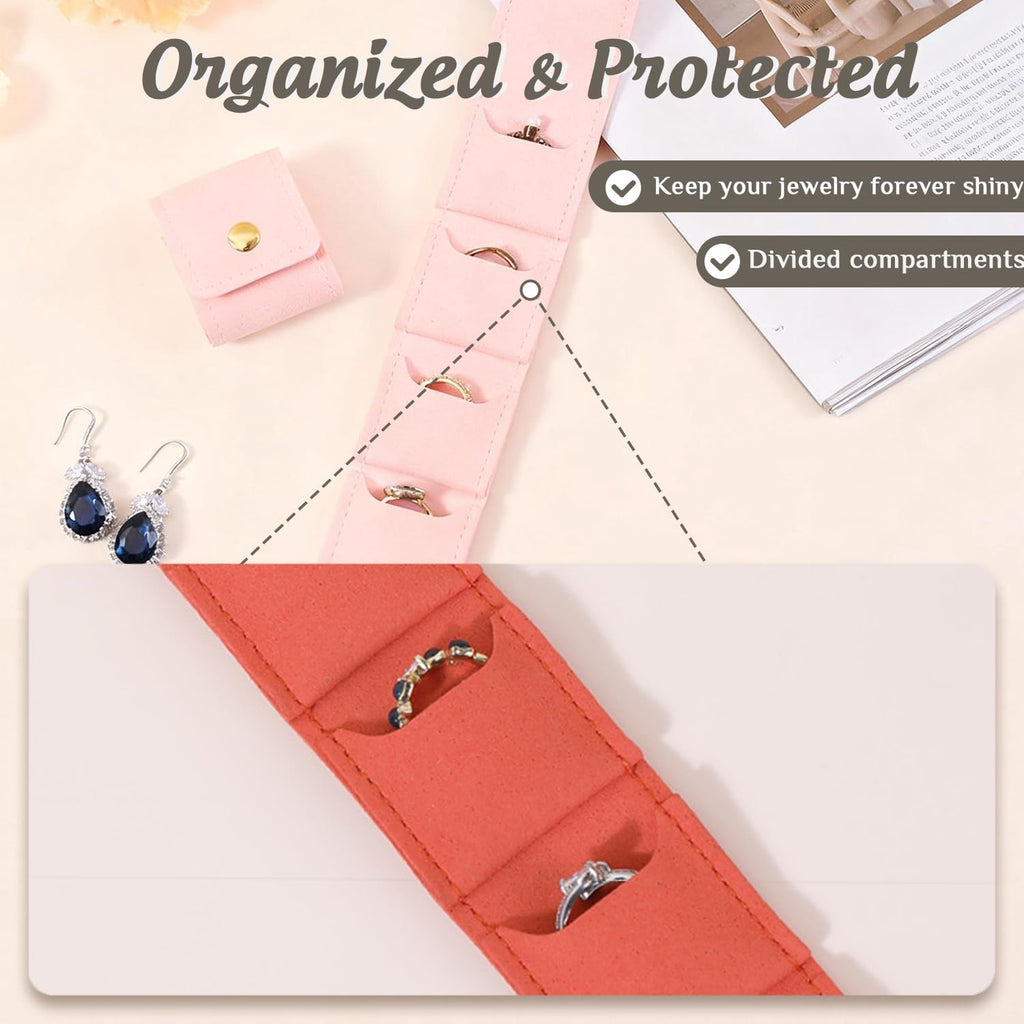 Mini Travel Jewelry Bag with Buckle, Portable Travel Jewelry Organizer Case, Foldable Jewelry Roll for Earrings, Necklaces, Rings,Bracelets,Lightweight Travel Jewelry Pouch (4Pcs)