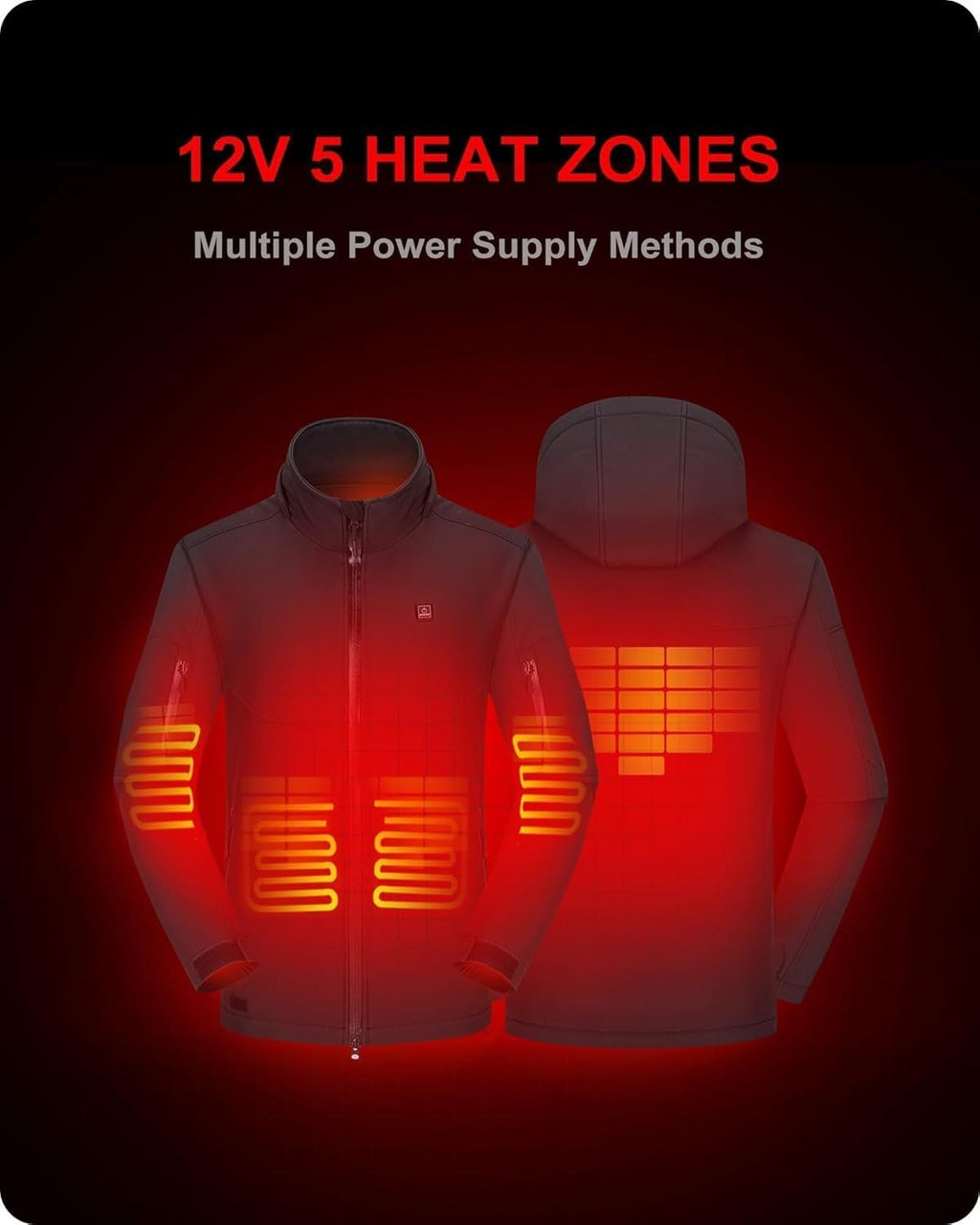 DEWBU Soft Shell Heated Jacket for Men with 12V Battery Pack and Detachable Hood Outdoor Electric Heating Coat