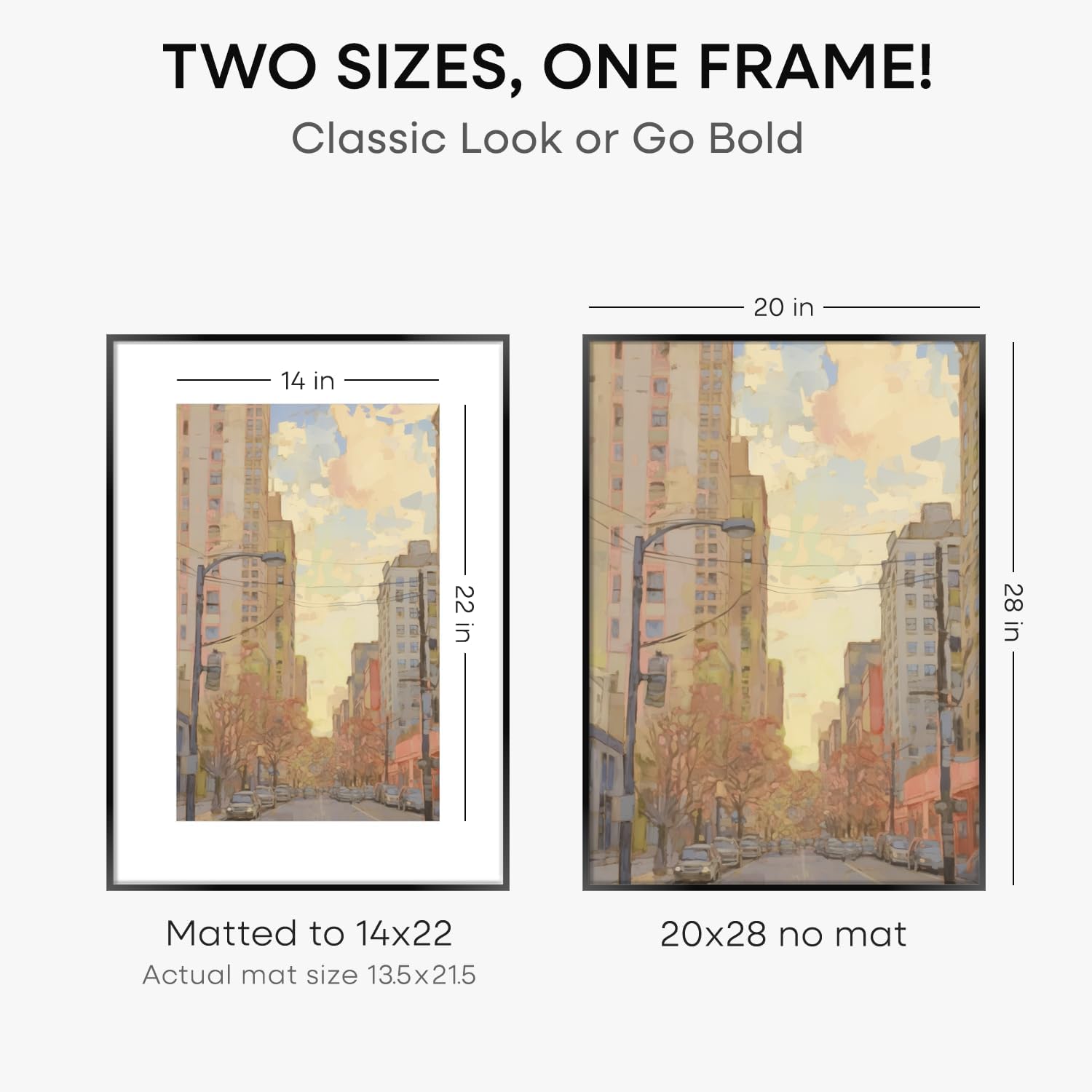 Homeforia 20 x 28 Picture Frame Black, High End Metal 20x28 Poster Frames with Mat 14x22 for Photo, 20 x 28 Black Frame Matted to 14 x 22 Print, 28x20 Hanging Frame, Tempered Glass, Wall Kit, Set of 3