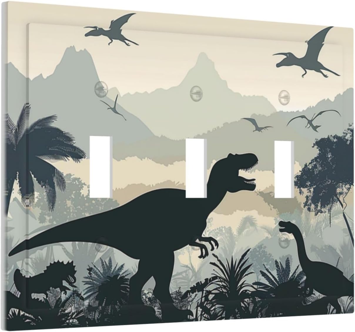 Decorative Switch Plates Prehistoric World Dinosaur Cartoon Fores 3 Gang Wall Plate Triple Toggle Light Switch Cover Faceplate Electrical Wall Panels for Kids Room Nursery Decor