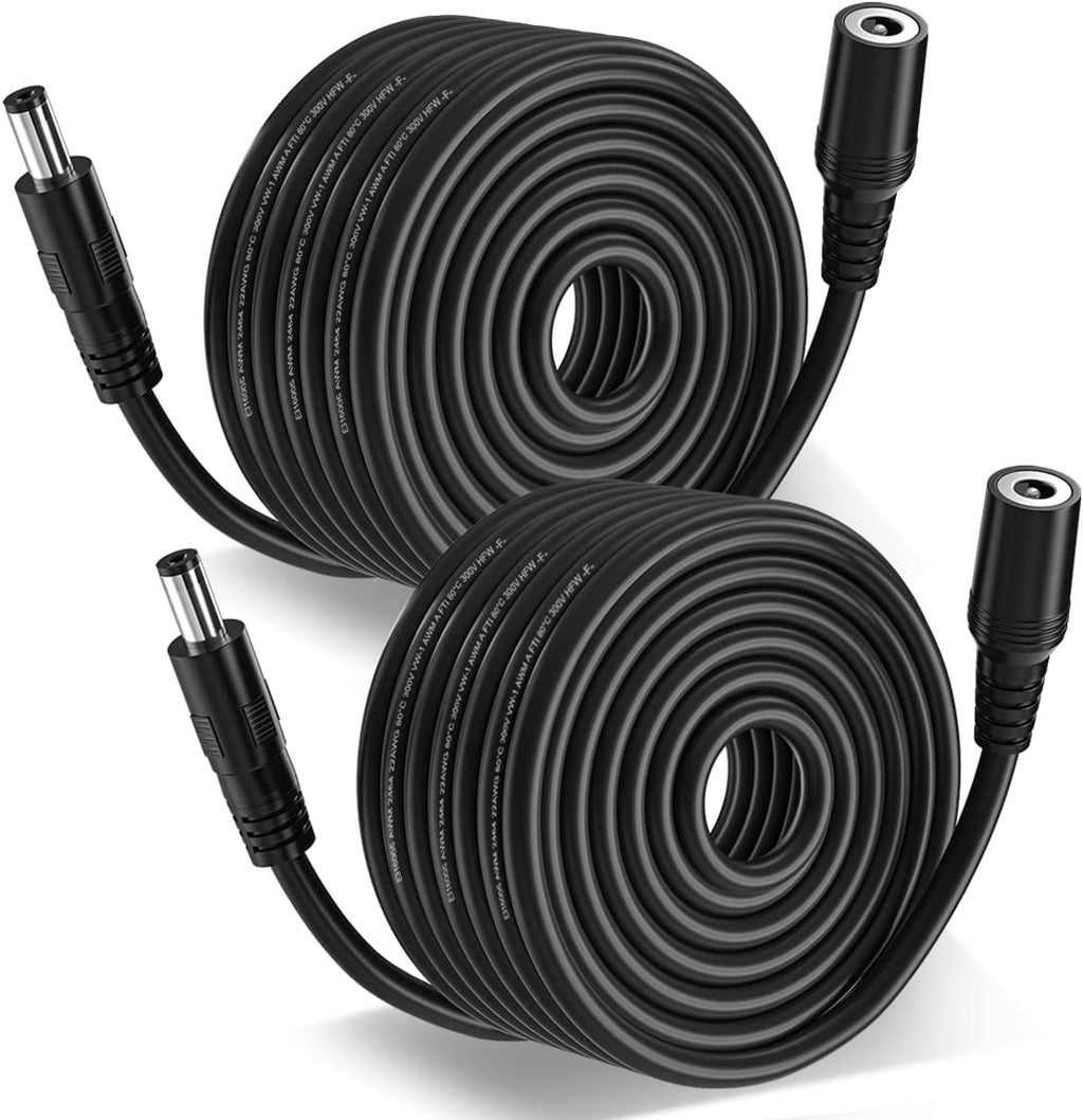 2-Pack 33ft DC Power Extension Cable 5.5mm x 2.1mm 12v DC Extension Cord for Security Camera CCTV IP Surveillance,LED Strip,Power Supply Adapter 5V 9V 24V 12 Volt Male to Female Plug Extender Wire