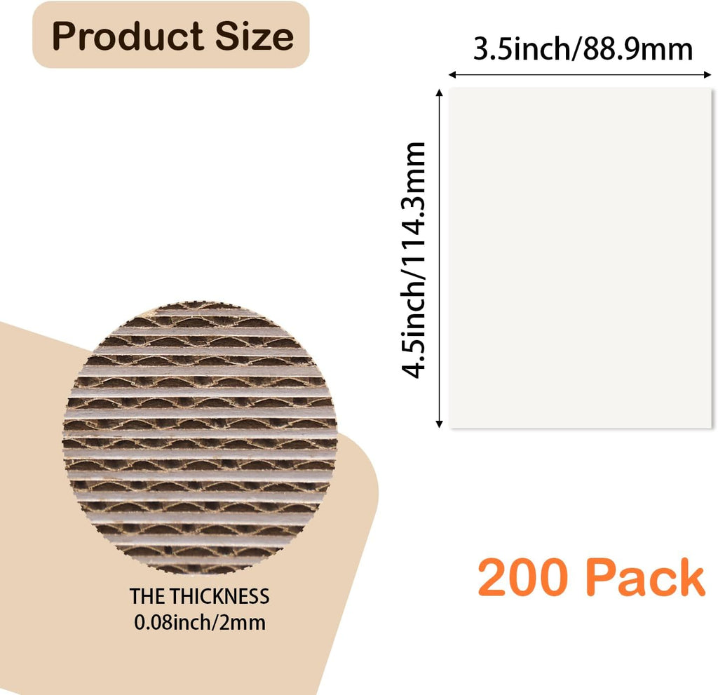 Calenzana 3.5x4.5 White Corrugated Cardboard Sheets, Flat Card Boards Inserts for Crafts, Packing, Shipping, Moving, Mailing, 200 Pack