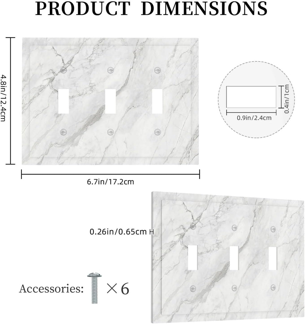 Decorative Switch Plates Marble Granite White And Grey 3 Gang Wall Plate Faceplate Triple Toggle Light Switch Cover Electrical Wall Panels for Home Bedroom Decor