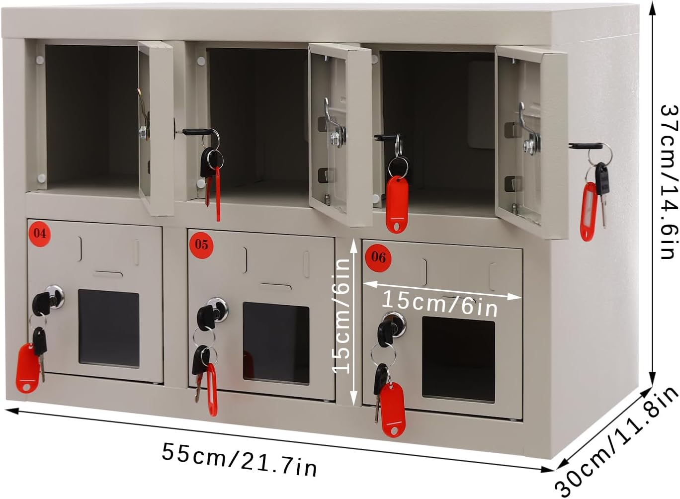 6 Door Cell Phone Locker with Charging Station, Rechargeable Mobile Device Phones Storage Cabinet with Anti-Interlocking Lock for Office Classroom Hotel (6 Slots)