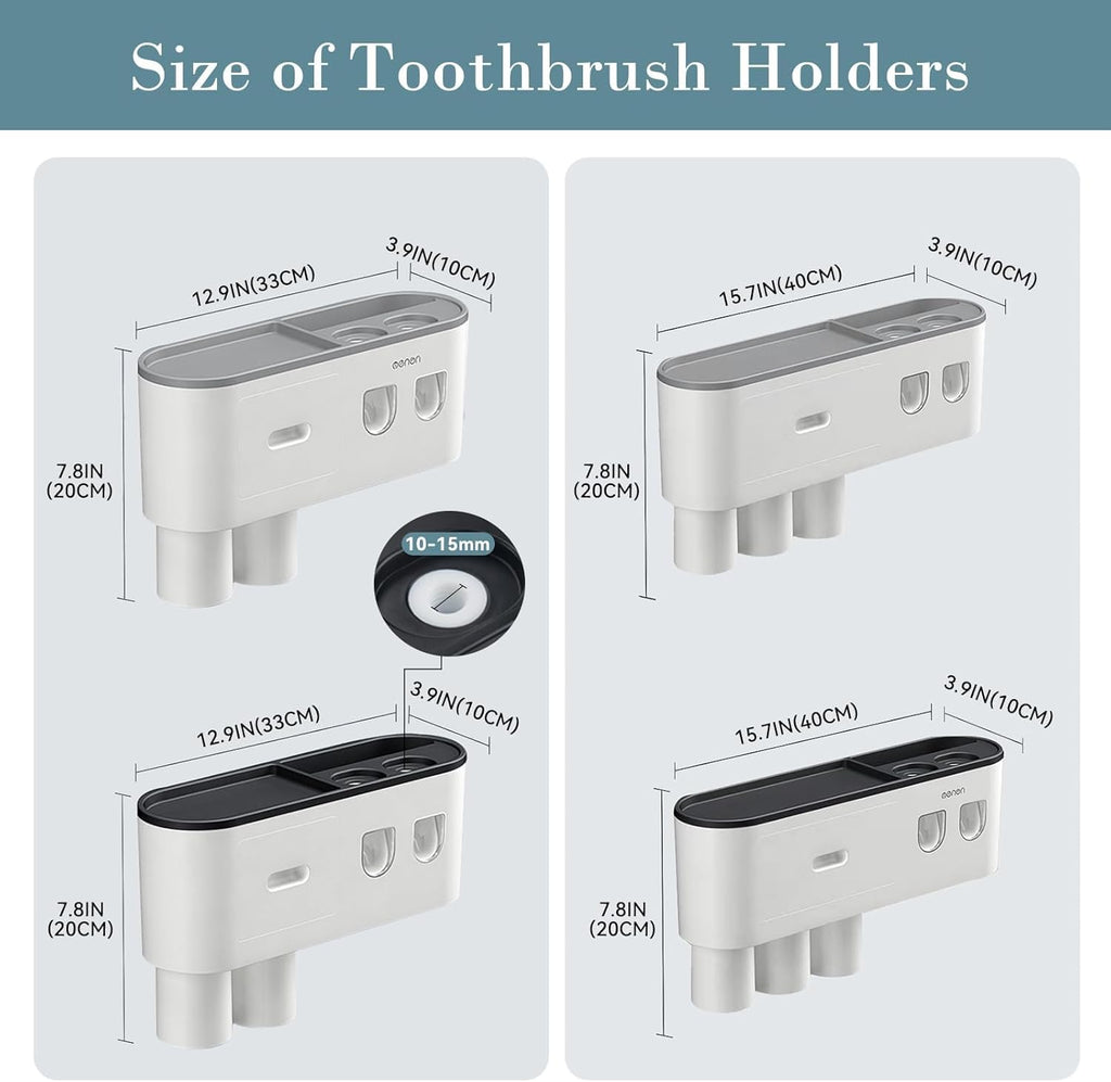 Toothbrush Holders Wall Mounted, Toothbrush Holder with Automatic Toothpaste Dispensers, 6 Brush Slots, 2 Magnetic Cups,1 Cosmetic Drawer Organizer and 1 Large Storage Tray