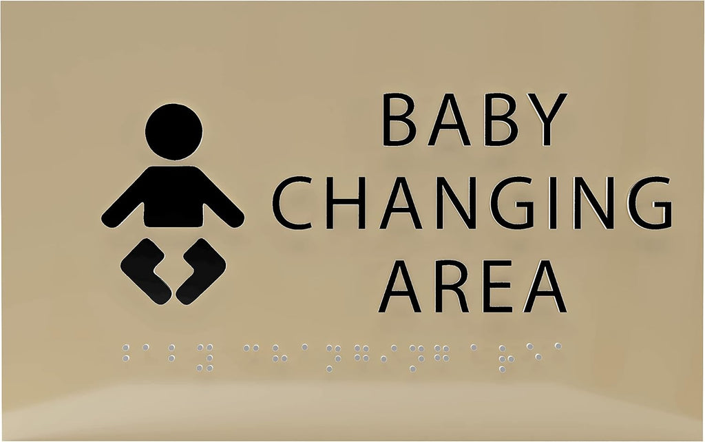 6" X4" Baby Changing Area Sign | Tactile Graphics Grade 2 Braille Text Baby Care Sign| ADA Compliant Wall Mount Plastic Restroom Sign for Hospital, Offices, Clinics and Apartments