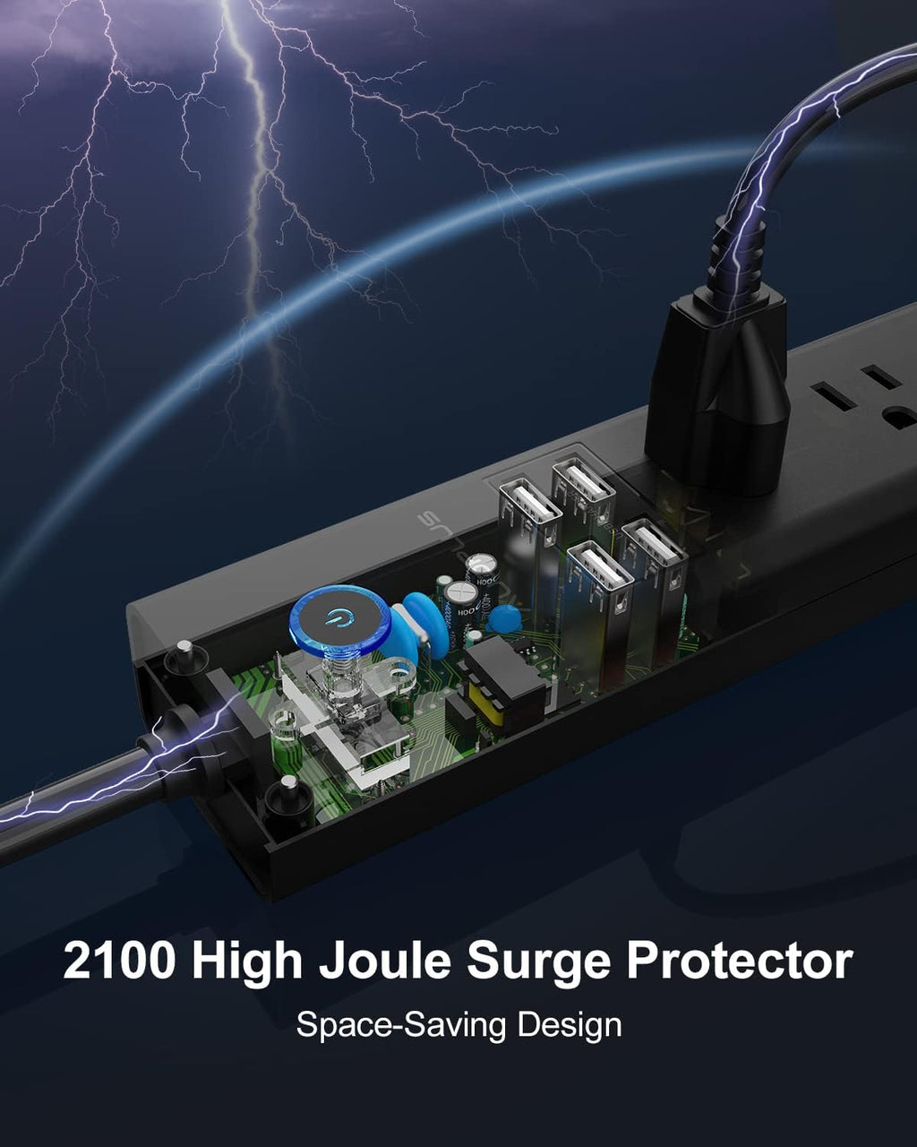 2 Pack Power Strip Surge Protector - AUOPLUS 6 Outlets 4 USB Ports 6Ft Long Extension Cords, Flat Plug Overload Protection, 2100 Joules, Wall Mount for Home, Office and Dorm Essential, ETL Listed