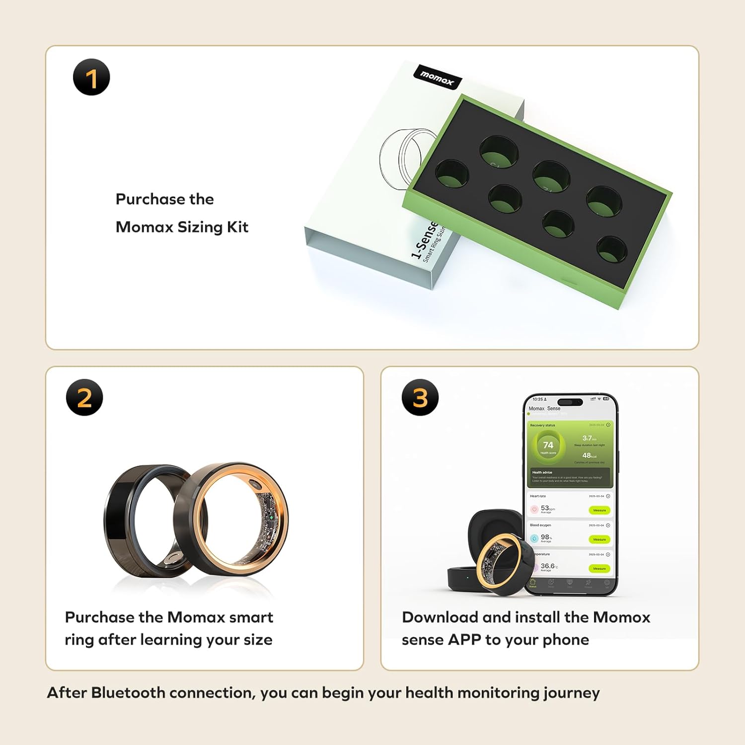 MOMAX Ring Gifting Sizing Kit - Unique Sizing - Give The Gift of Health（Smart Ring Not Included）