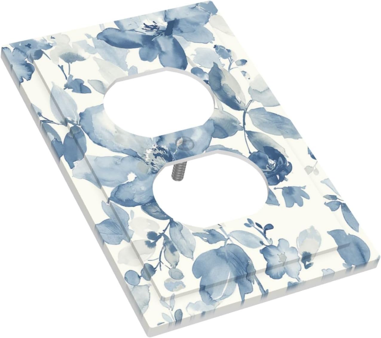 Outlet Covers Blue Watercolor Floral 1 Gang Duplex Wall Plate Decorative Switch Plates Electrical Receptacle Faceplate Light Switch Cover for Bedroom Bathroom Decor
