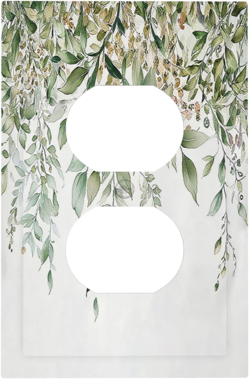 Outlet Covers Sage Green Eucalyptus Watercolor Plant Leaves 1 Gang Duplex Wall Plate Decorative Switch Plates Electrical Receptacle Faceplate Light Switch Cover for Bedroom Bathroom