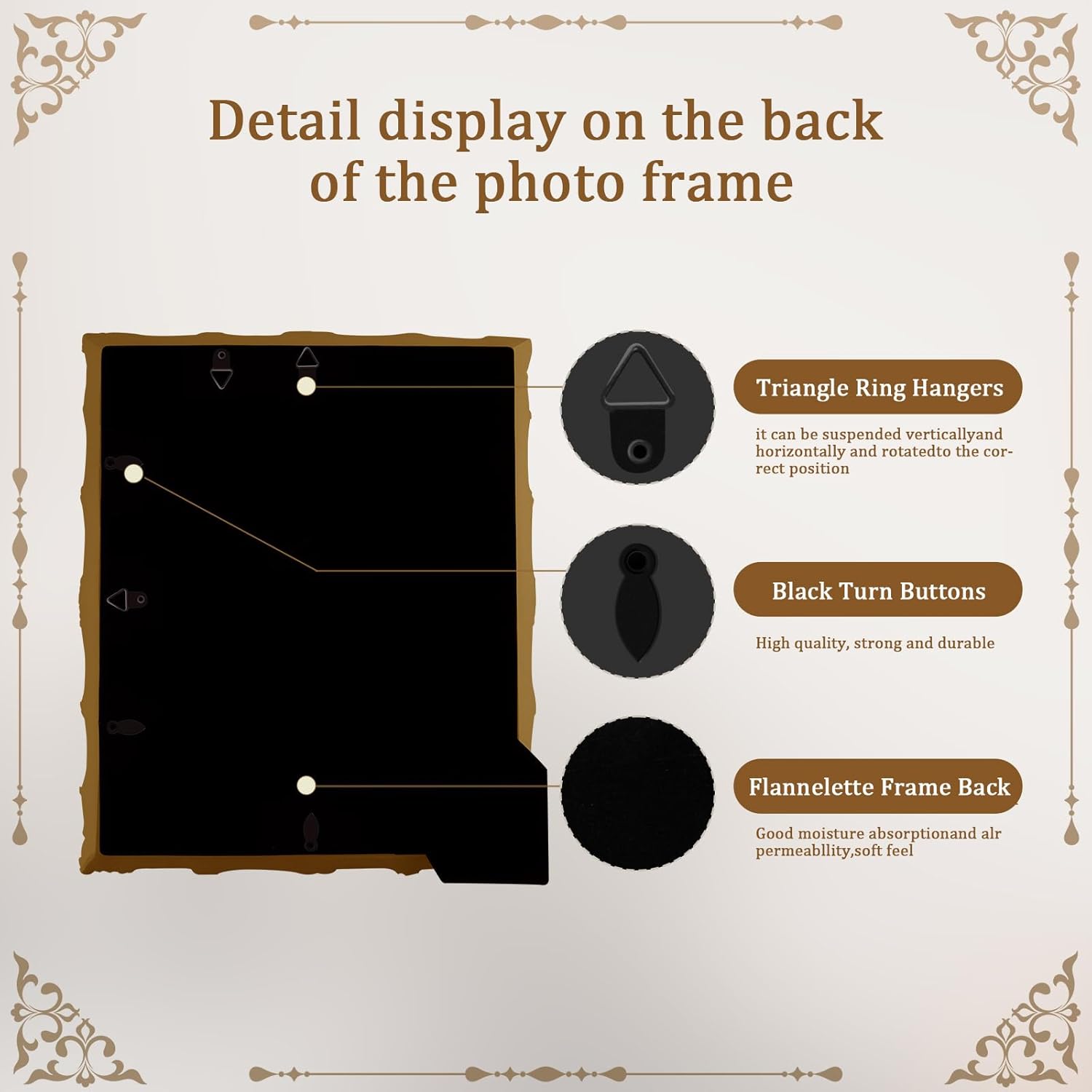 8x10 Picture Frames with Embossed Vines Design and Glass Front Hand-Crafted Resin Photo Frame with Easel & Hook for Tabletop & Wall Hanging Ornate Baroque Vintage Home Room Decor (Wood)