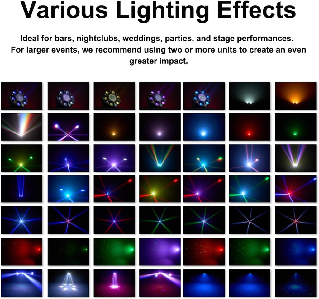 Dj Lights for Parties Moving Head 6-Arm with Remote Control RGBW LED DJ Stage Lights Professional Disco Light DMX512 & Sound Activated Rotating Light for Wedding Live House KTV Bar & Club Christmas