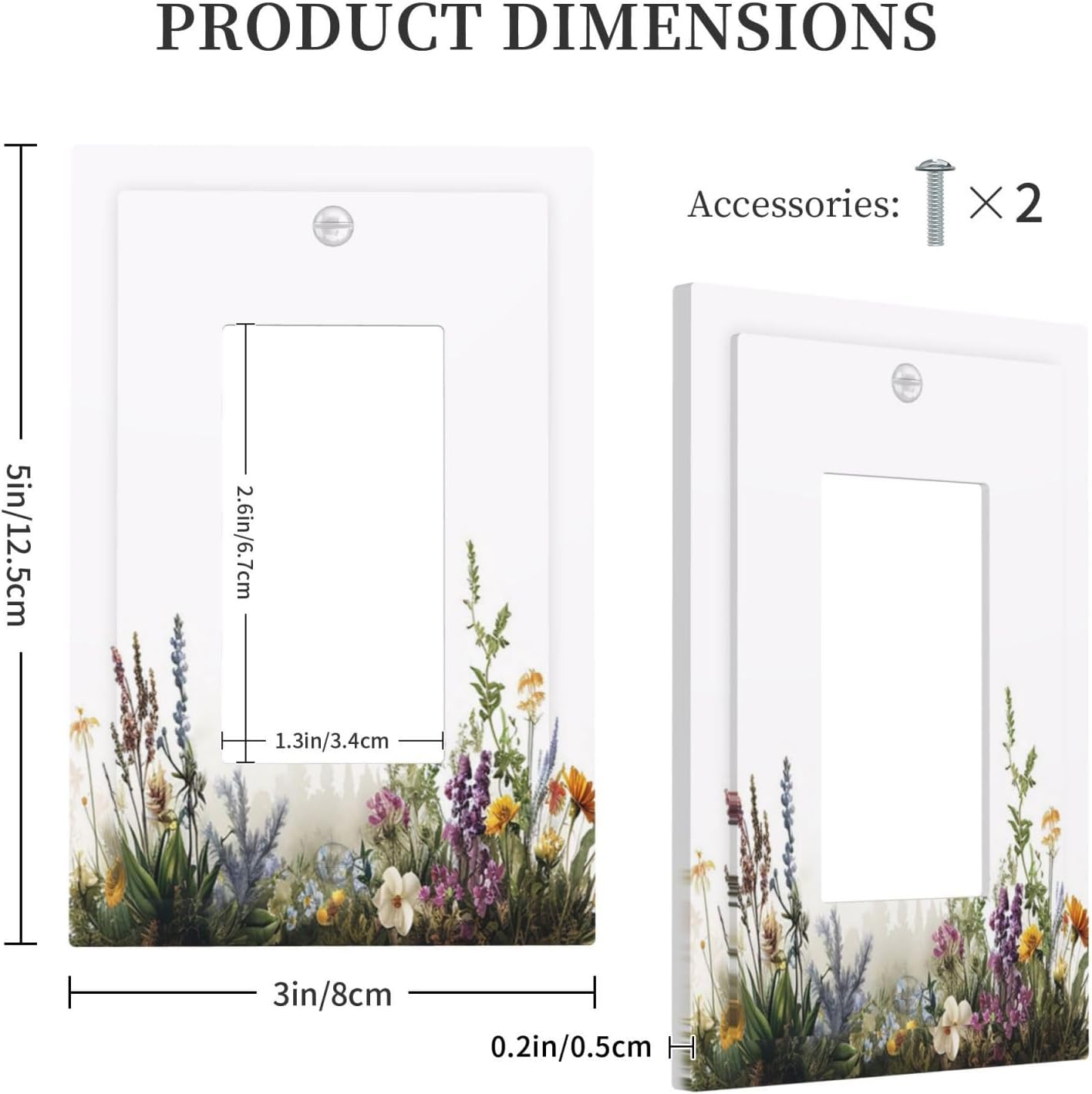 Decorative Outlet Covers White Background Colorful Flowers Plants Green Leaves 1 Gang Single Rocker Light Switch Cover Plate GFCI Wall Plates Electrical Switch Plate Cover for Bedroom Home Decor