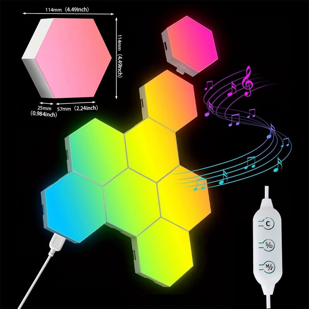 Hexagon LED Wall Light Panels: Smart RGB Color-Changing Hexagon Lights with App & Remote Control, Music Sync Mode,DIY Wall Decor for Bedroom, Gaming Room, Home Theater (8)