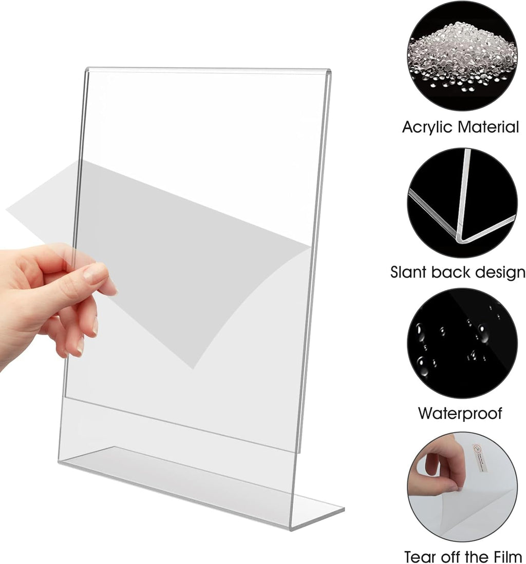 Acrylic Sign Stand Holders - 8.5 x 11 Clear Plastic Table Paper Display Stand, Suit for Displaying Posters, Picture, Flyers, Menu - 10 Pack