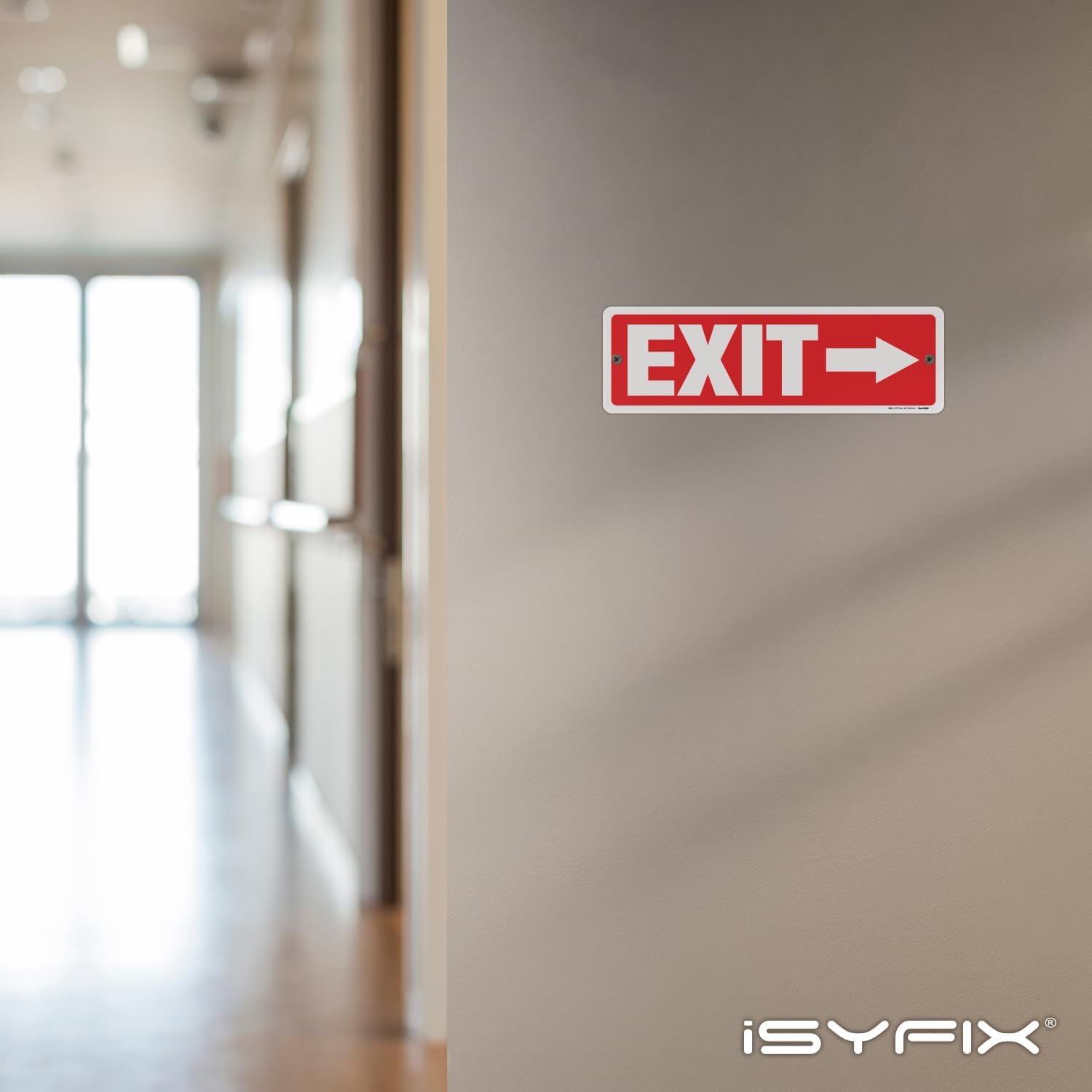 iSYFIX Exit Signs 6 Pack 12x4 Inch with Directional Right Arrows - Rust Free Aluminum, Laminated for UV, Weather, Scratch Resistance - Ideal for Offices, Schools, Theaters, Restaurants
