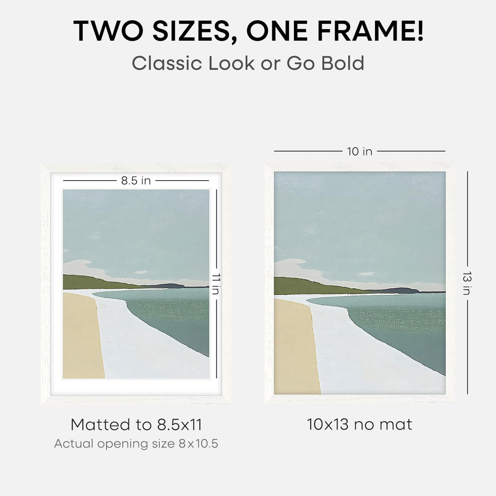 Homeforia White Frame 10x13 Wood, High End Oak 10x13 Picture Frames with Mat 8.5x11, 10 x 13 White Wooden Poster Frames Matted to 8.5 x 11 inch Photo, 13by10 Frames, Tempered Glass, Wall Kit, Set of 1