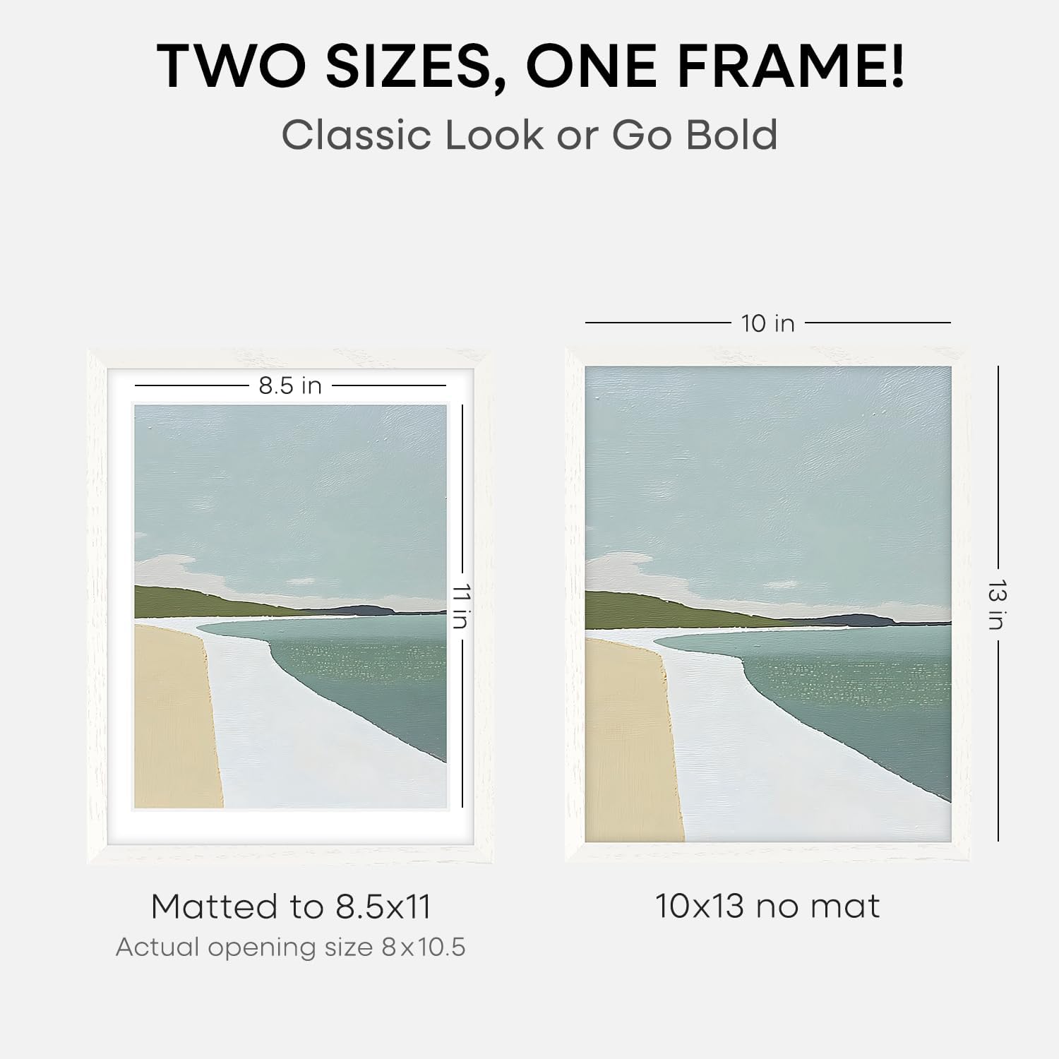 Homeforia White Frame 10x13 Wood, High End Oak 10x13 Picture Frames with Mat 8.5x11, 10 x 13 White Wooden Poster Frames Matted to 8.5 x 11 inch Photo, 13by10 Frames, Tempered Glass, Wall Kit, Set of 1