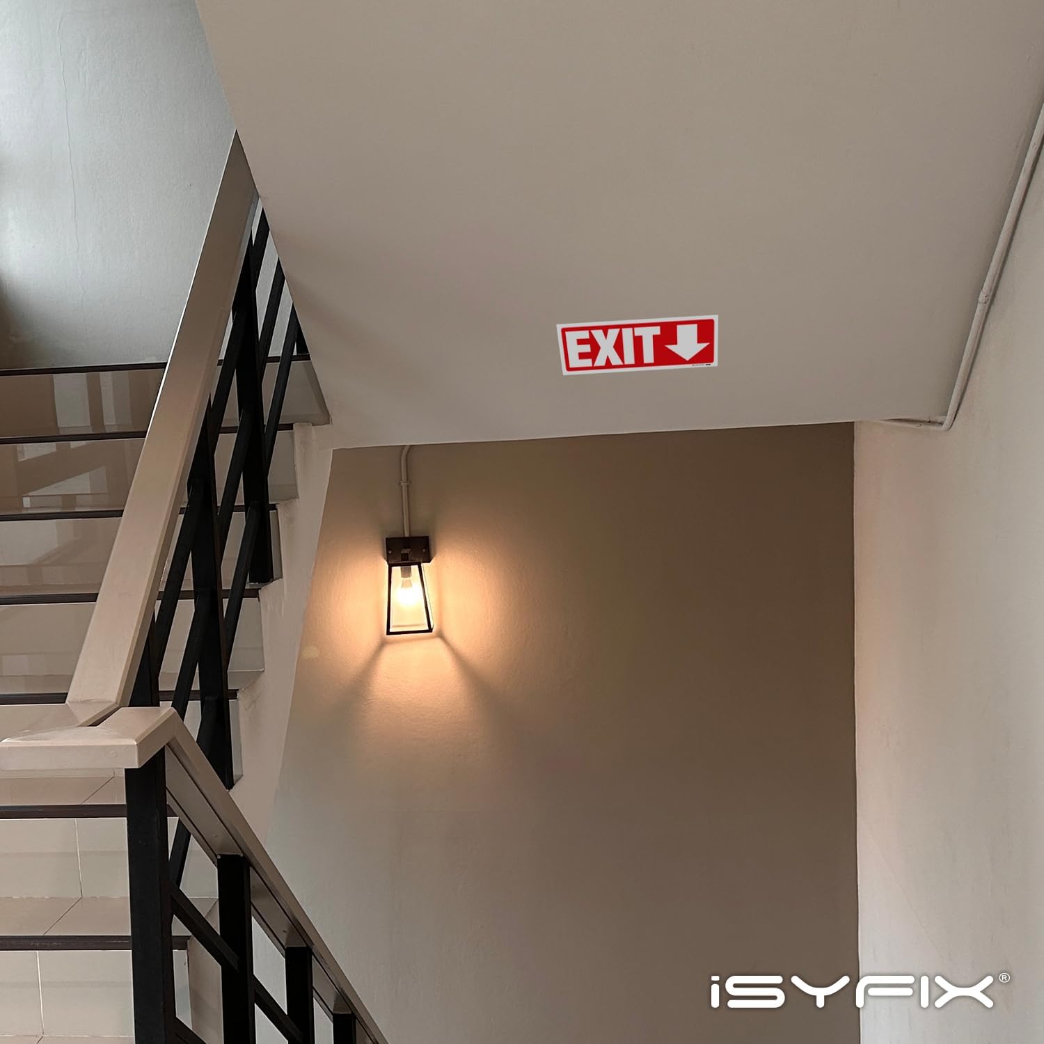 iSYFIX Exit Signs Stickers 6 Pack 12x4 Inch - Laminated Premium Vinyl Directional Down Arrow Signs for Buildings, Office, Workplace, Stores, Schools, Theaters, Parking, Restaurants, Factories