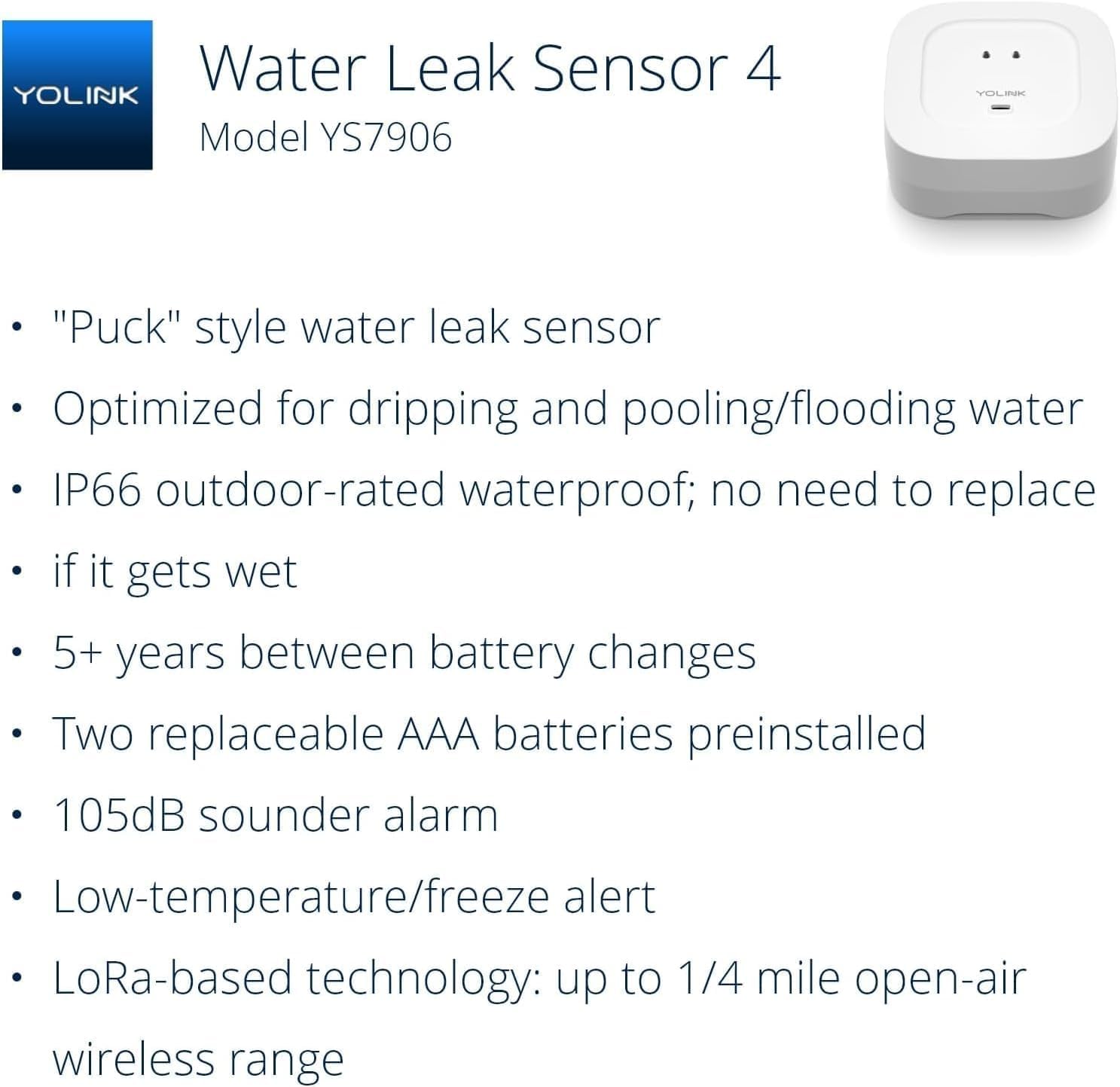 YoLink Water Leak Starter Kit: Hub + 6 Leak Sensor 4 (105 dB Siren), LoRa Long-Range, App/SMS/Email Alerts, D2D Offline, 2 AAA Up to 5-Year Battery, Compatible with Alexa/IFTTT/Home Assistant