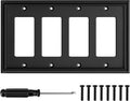 Black Modern Decorative Wall Plate Light Switch Cover Decorator Outlet Covers Rocker Switch Plates Bamboo Fiber Material Wall Plates for Kitchen Bathroom (4 Gang Quad Decorator-1 Pack)
